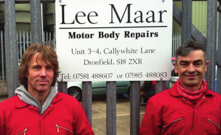 Expert craftsmen Lee and Martin Photo of car body repair experts Lee and Martin